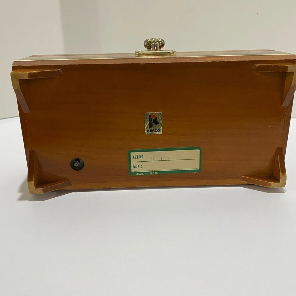 VTG Kimco Japan Wooden Jewelry Box Floral Inlay Red Velvet Lining Mirror READ